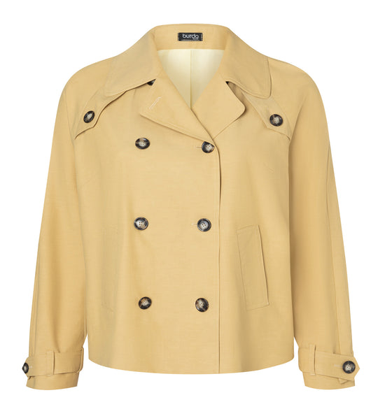 Burda Schnittmuster 5747 Damen Trenchcoat mit Raglanärmel und breiten Leistentaschen & gefütterte Kurzjacke mit Knopfleiste