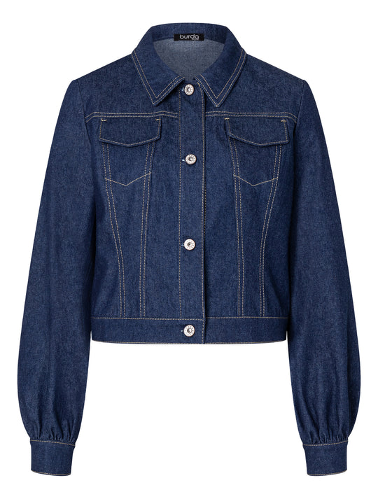 Burda Schnittmuster 5749 Damen Jeansjacke mit Umlegekragen, Taschen & Jacke mit Blenden und Knöpfen