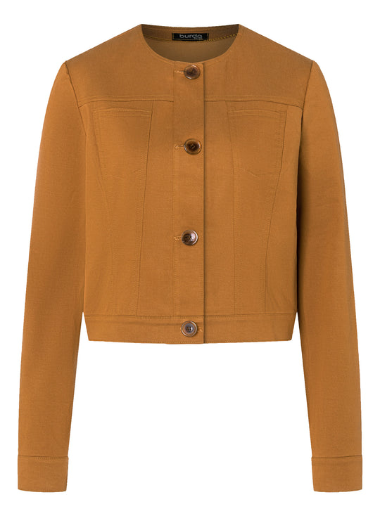 Burda Schnittmuster 5749 Damen Jeansjacke mit Umlegekragen, Taschen & Jacke mit Blenden und Knöpfen