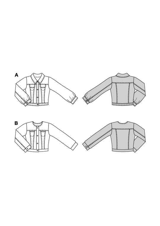 Burda Schnittmuster 5749 Damen Jeansjacke mit Umlegekragen, Taschen & Jacke mit Blenden und Knöpfen