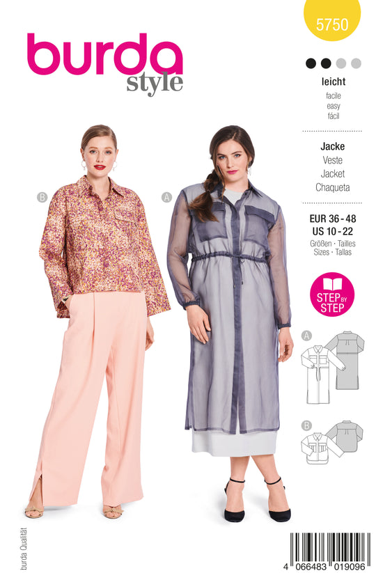 Burda Schnittmuster 5750 Damen Jacken mit Taschen, Bindeband