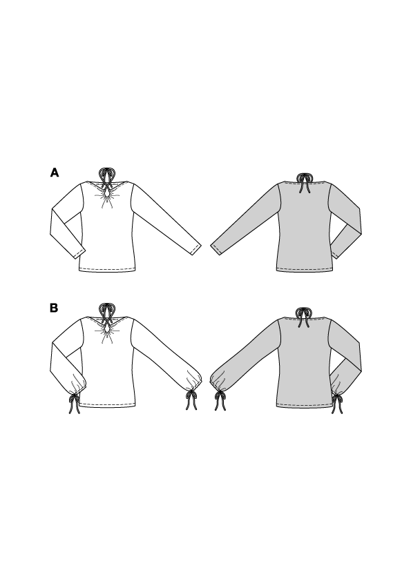Burda Schnittmuster 5752 Damen Jersey-Shirts Langarm mit Tropfenausschnitt