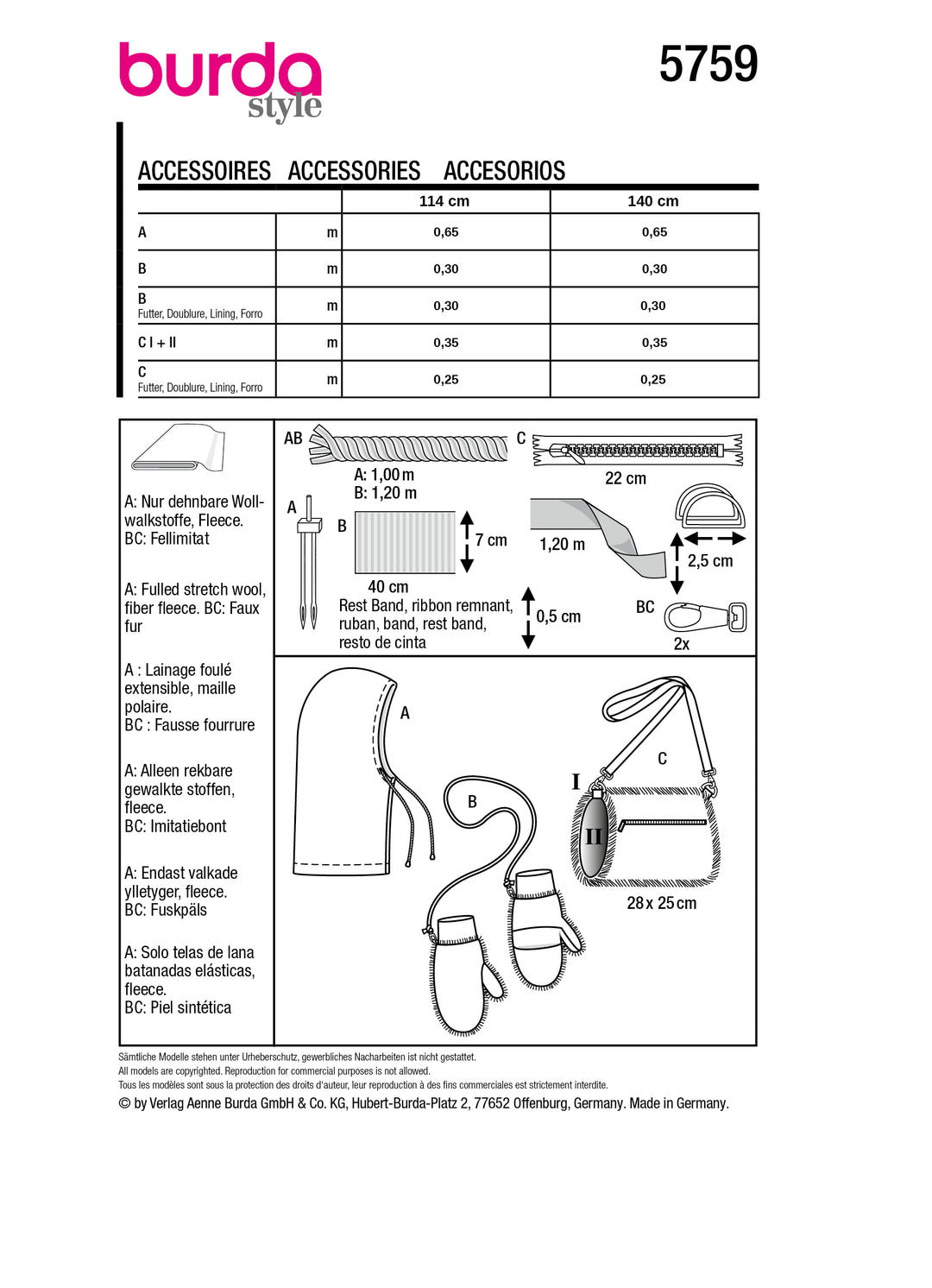 Burda Schnittmuster 5759 Accessoires