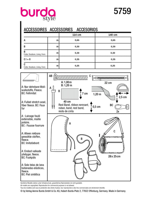 Burda Schnittmuster 5759 Accessoires