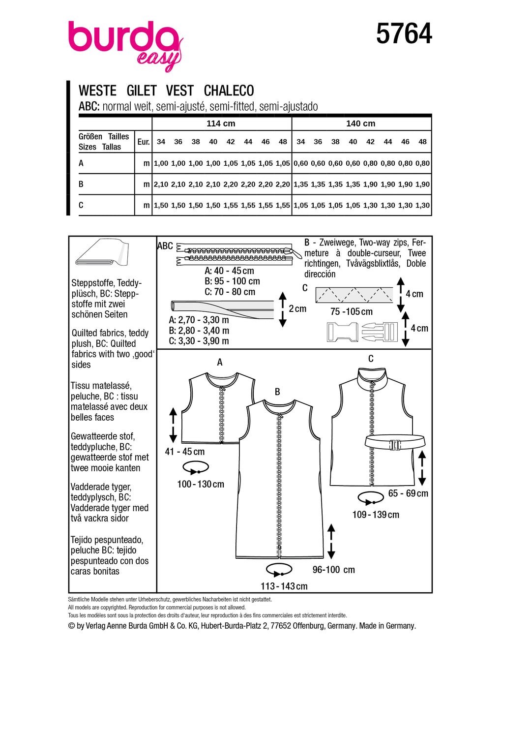 Burda Schnittmuster 5764 Weste