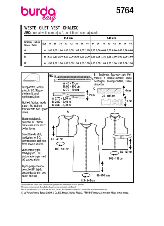 Burda Schnittmuster 5764 Weste