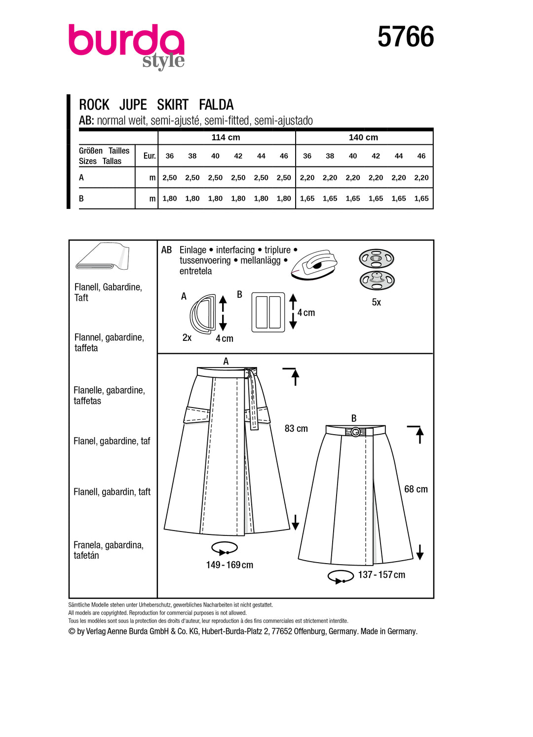 Burda Schnittmuster 5766 Rock