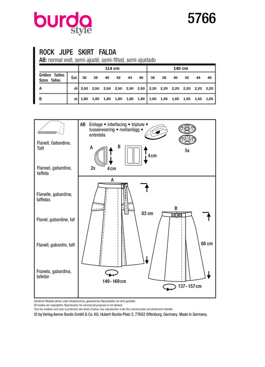 Burda Schnittmuster 5766 Rock