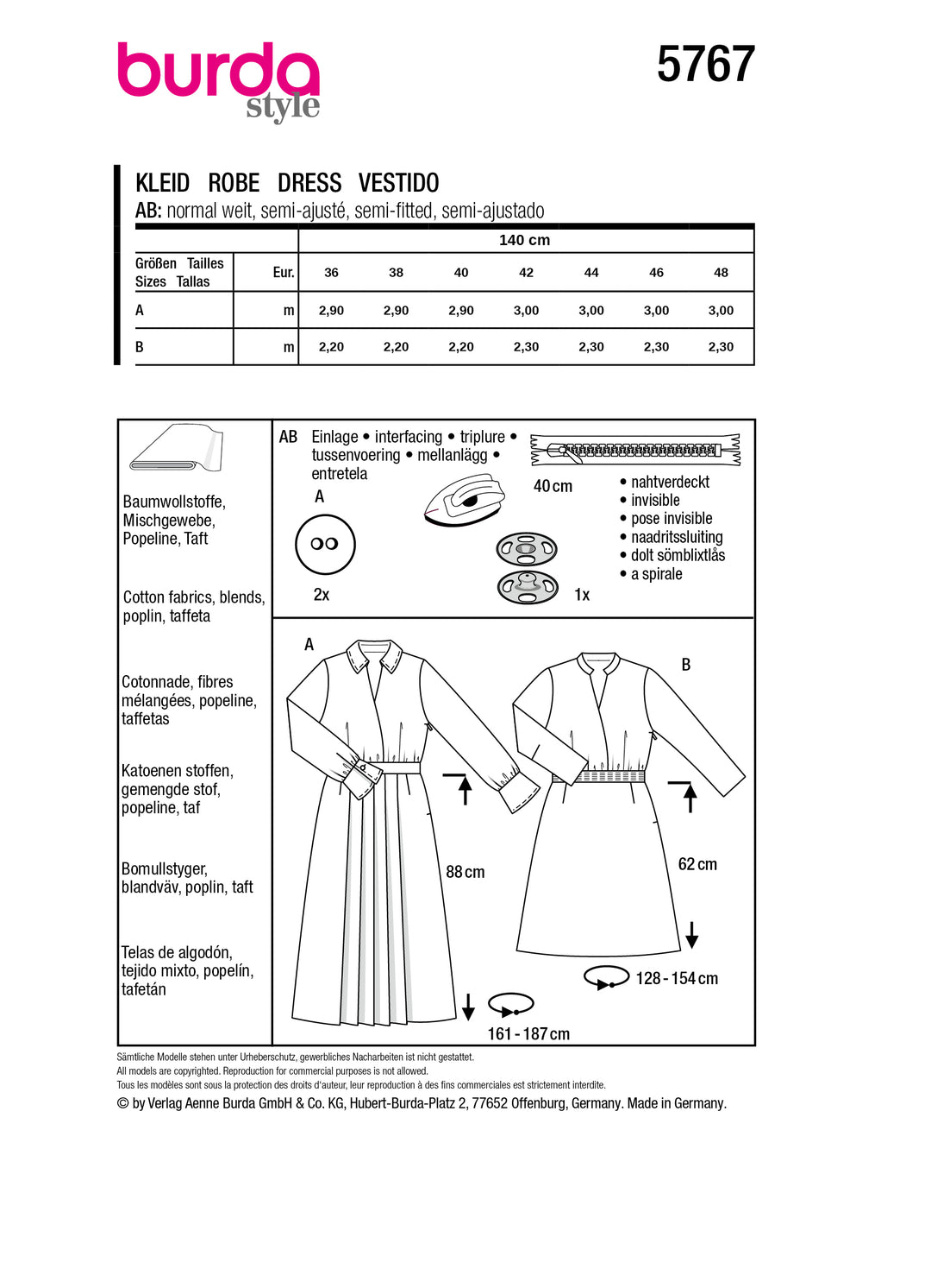 Burda Schnittmuster 5767 Kleid