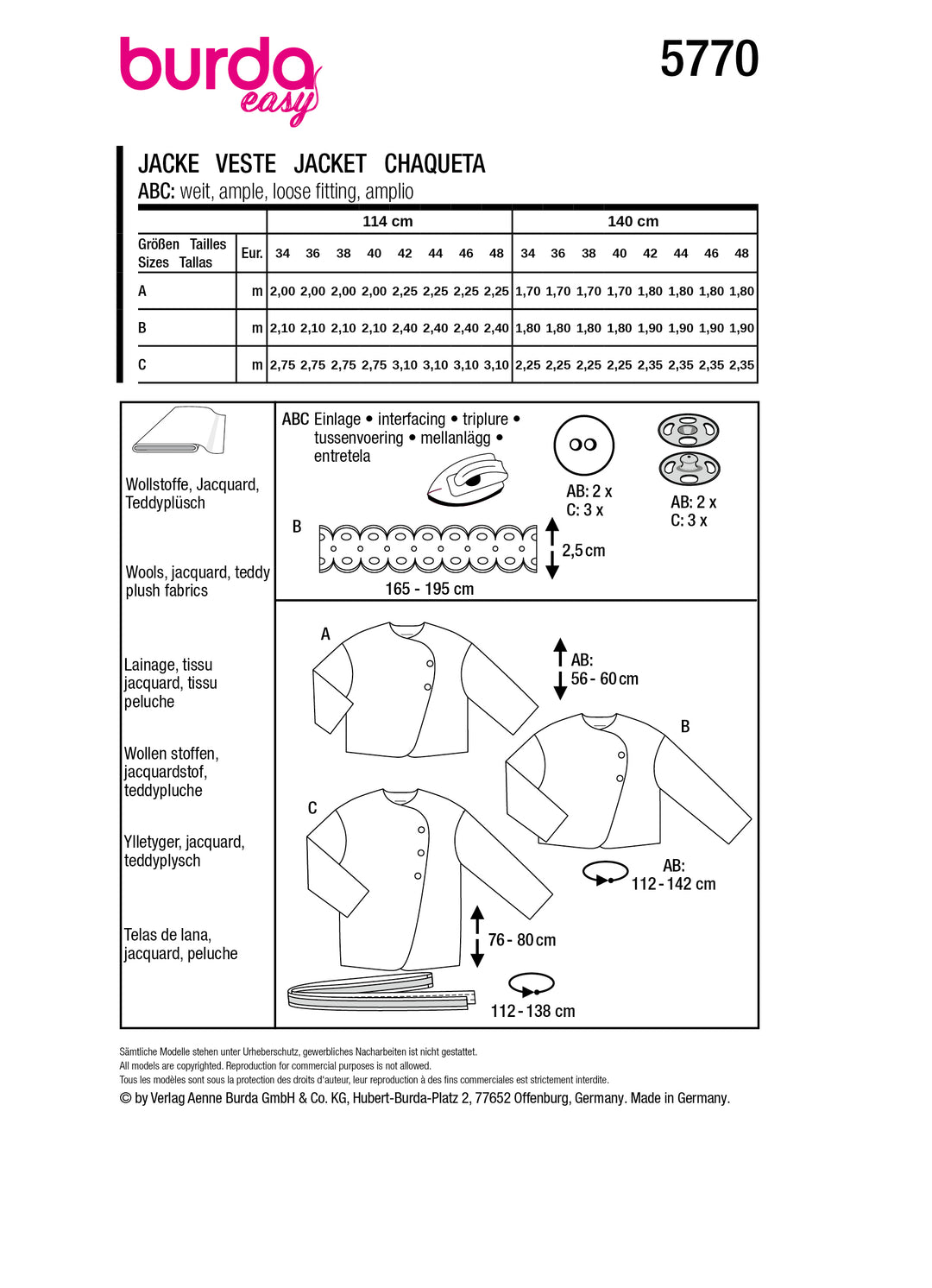 Burda Schnittmuster 5770 Jacke
