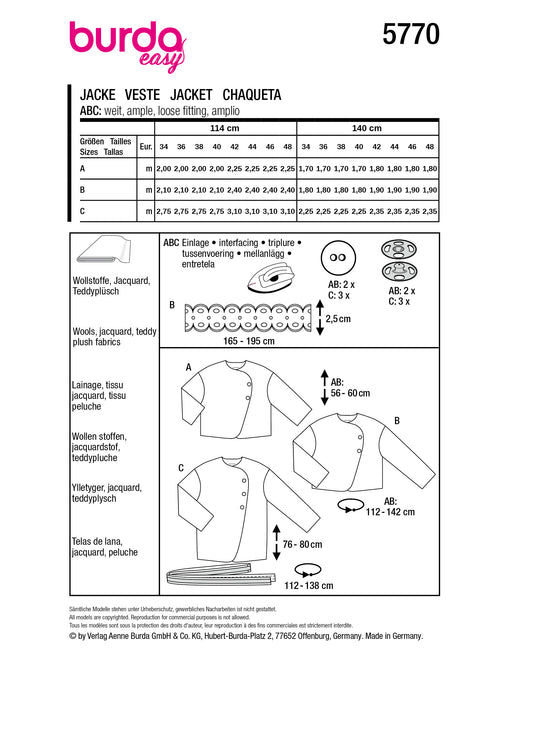 Burda Schnittmuster 5770 Jacke