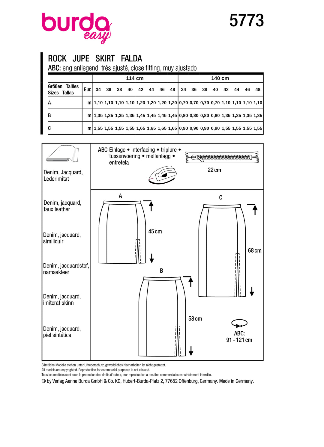 Burda Schnittmuster 5773 Rock