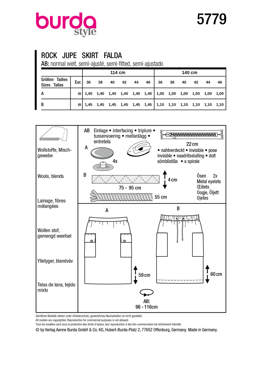 Burda Schnittmuster 5779 Rock