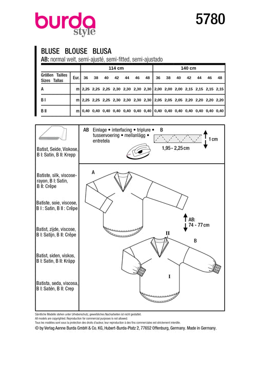 Burda Schnittmuster 5780 Bluse