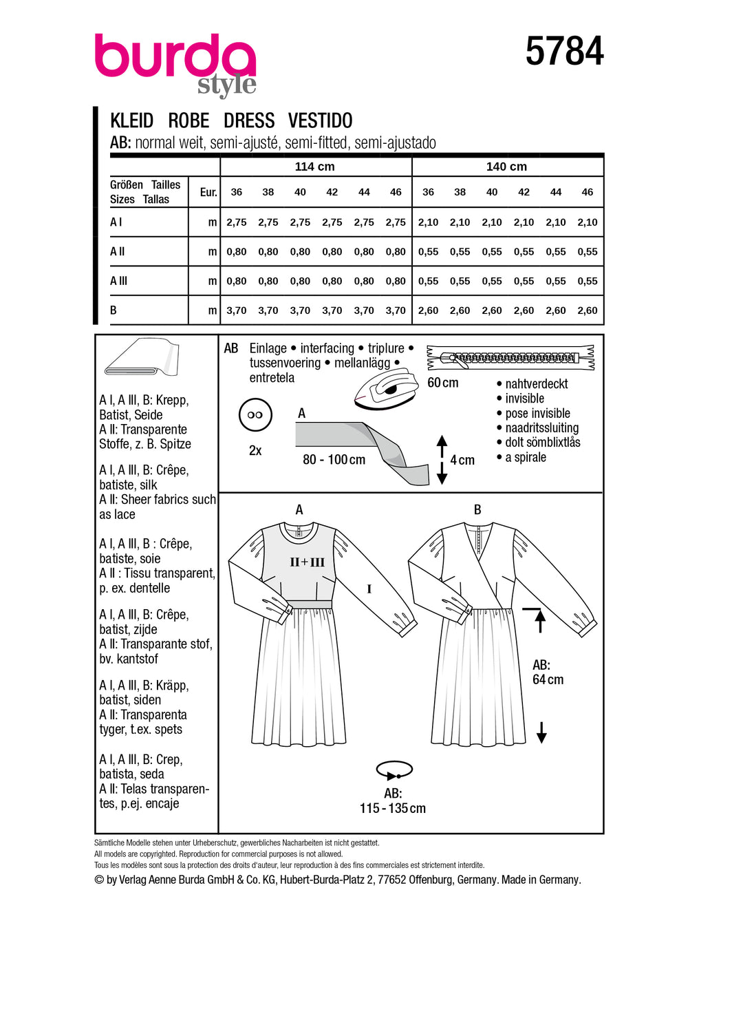 Burda Schnittmuster 5784 Kleid