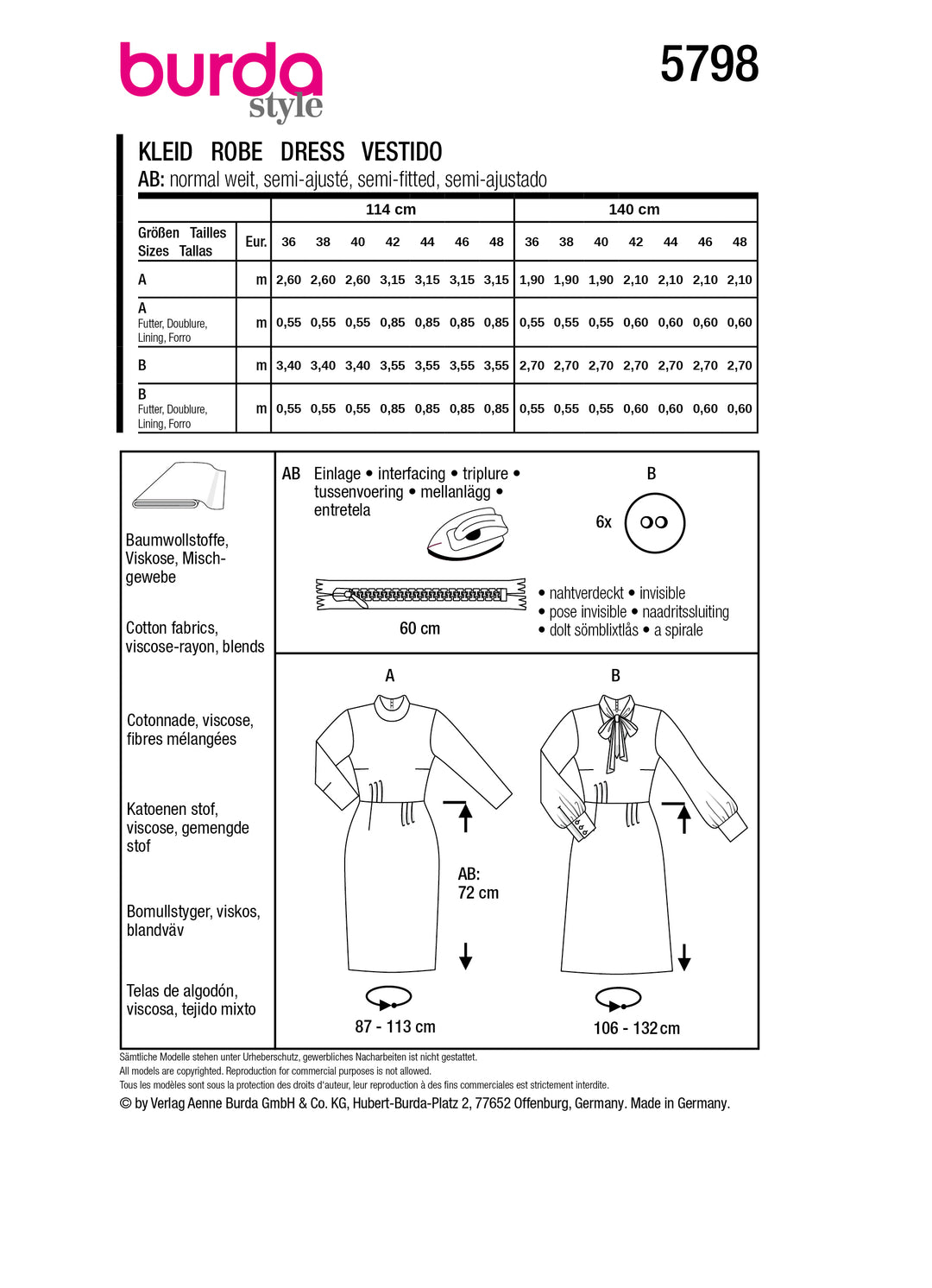 Burda Schnittmuster 5798 Kleid