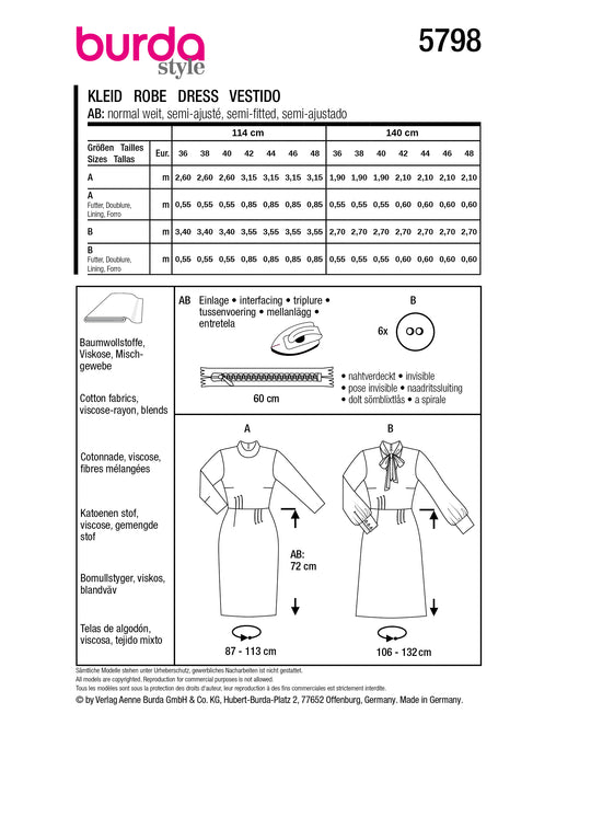 Burda Schnittmuster 5798 Kleid