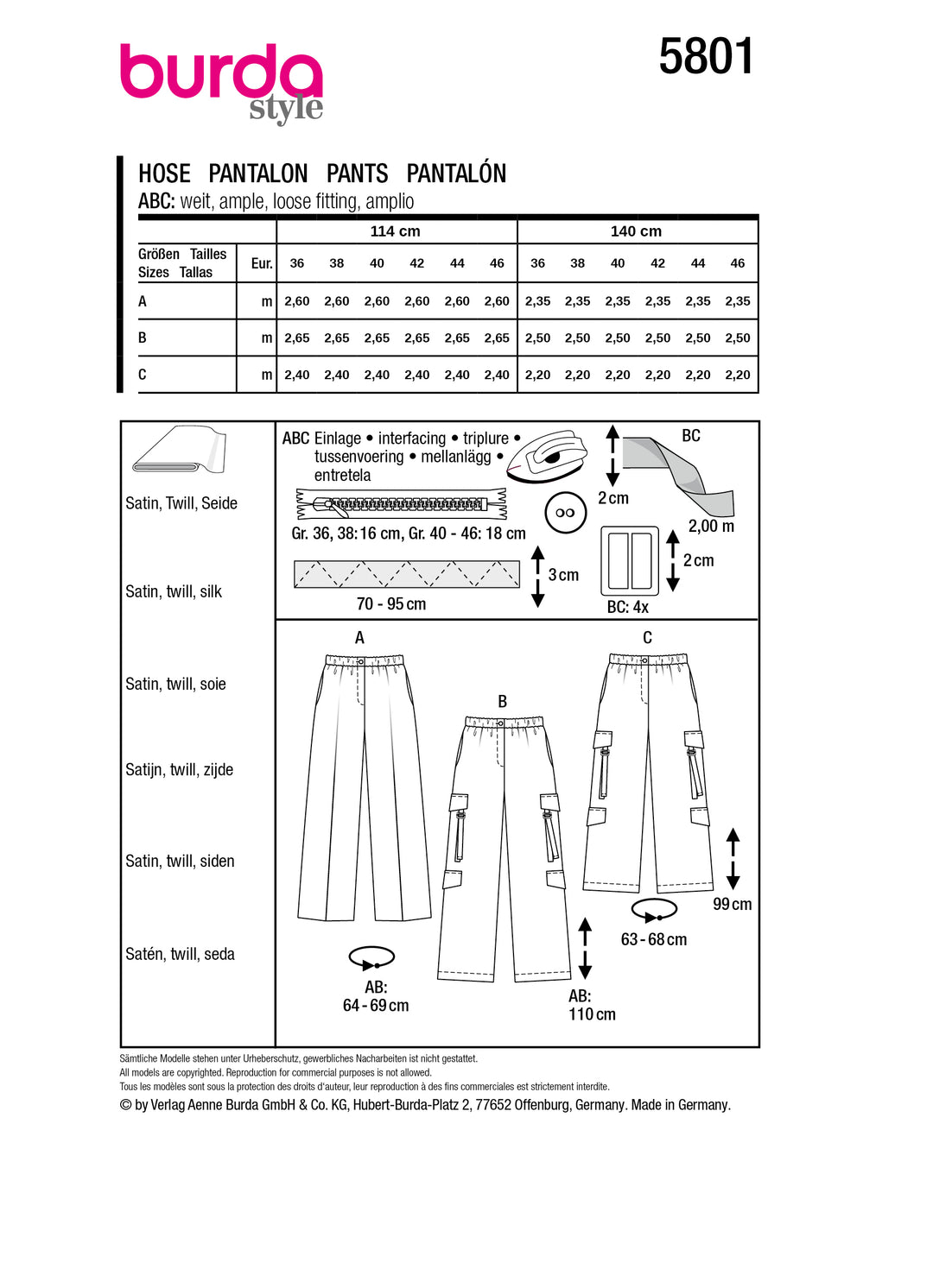 Burda Schnittmuster 5801 Hose
