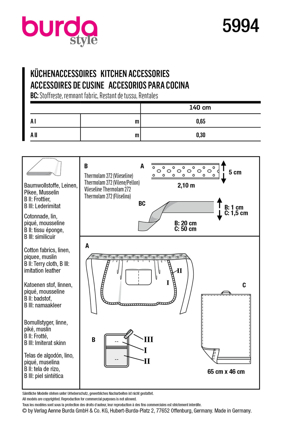Burda Schnittmuster 5994 Küchenaccessoires