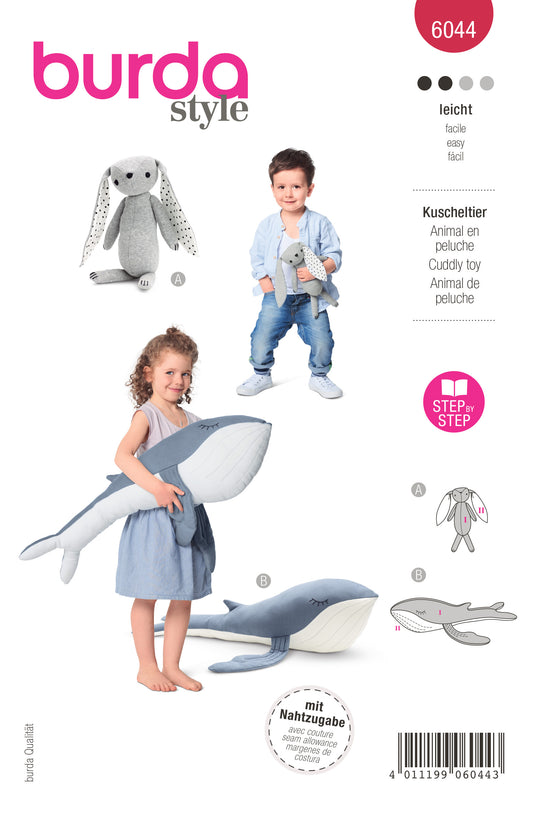 Burda Schnittmuster 6044 Kuscheltiere - Hase und Wal