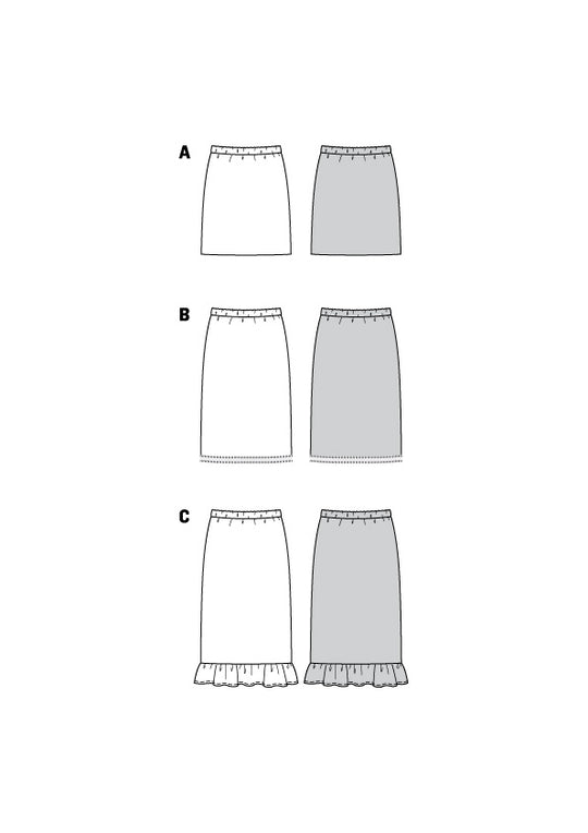 Burda pattern 6073 skirt in three lengths with elastic waistband, slim fit