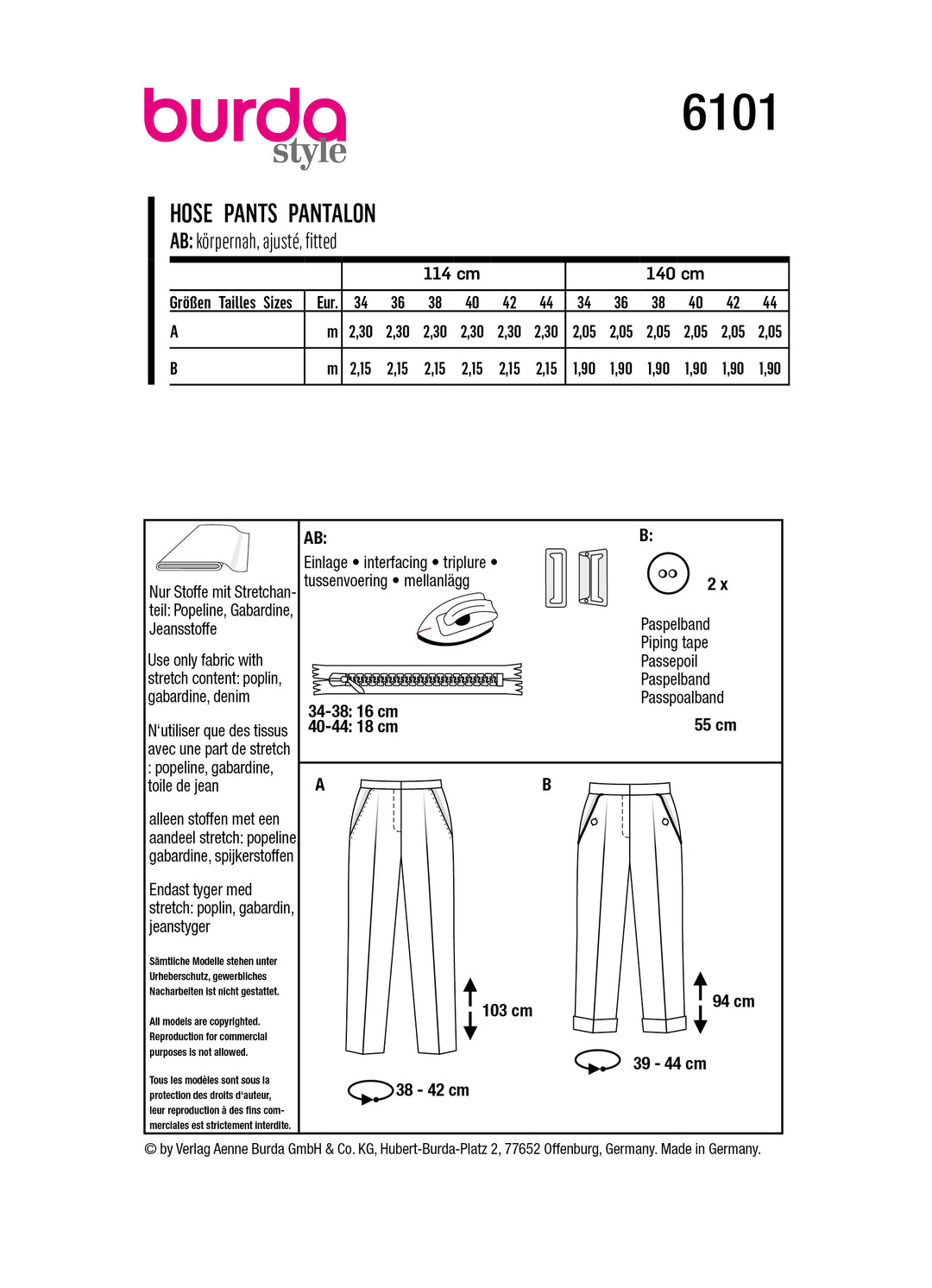 Burda Schnittmuster 6101 Hose