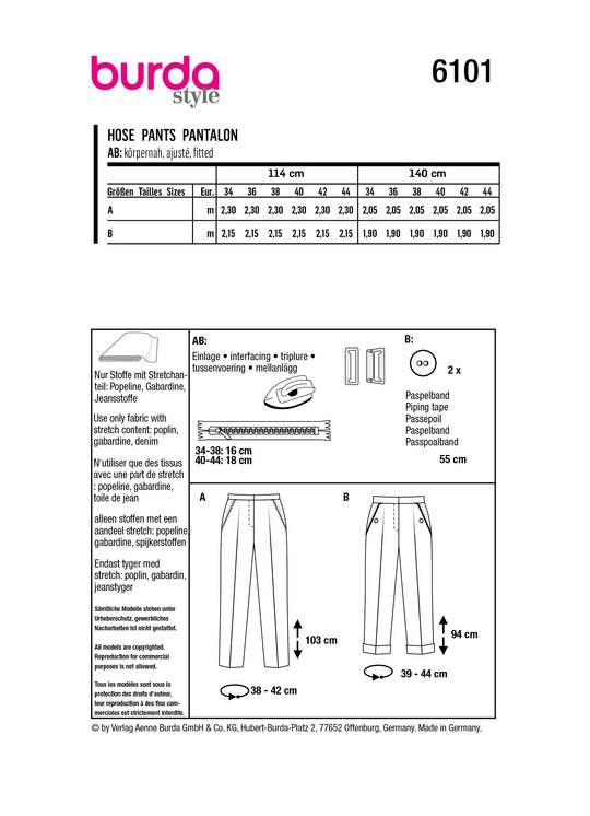 Burda Schnittmuster 6101 Hose