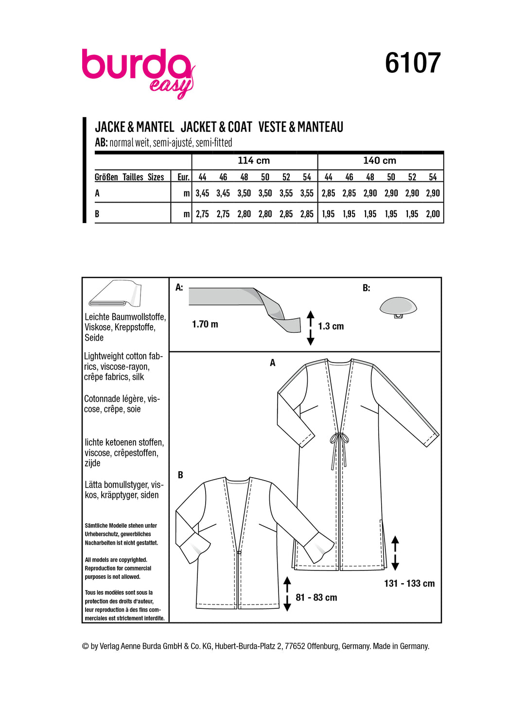 Burda Schnittmuster 6107 Blusenjacke
