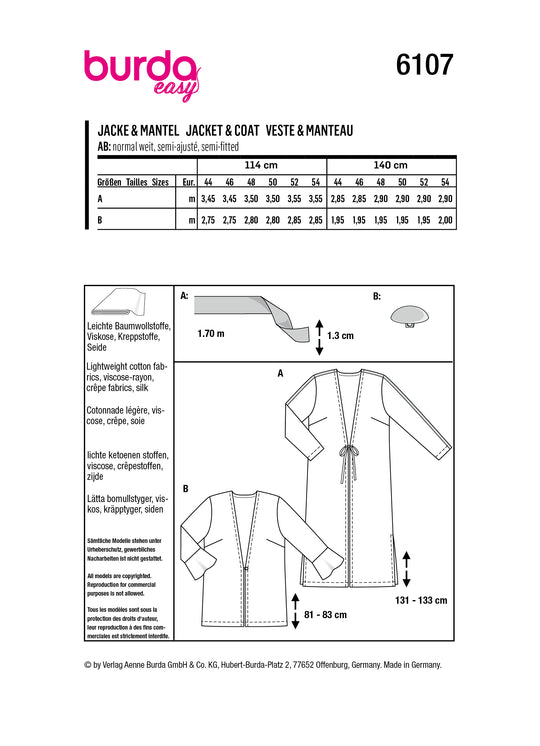 Burda Schnittmuster 6107 Blusenjacke