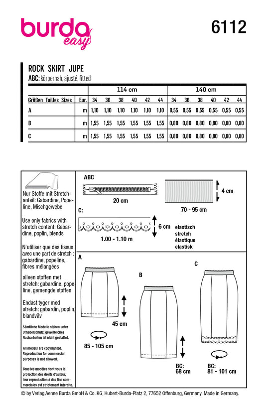 Burda Schnittmuster 6112 Rock