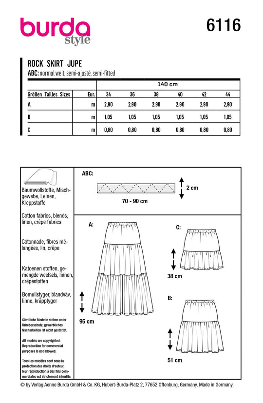 Burda Schnittmuster 6116 Rock