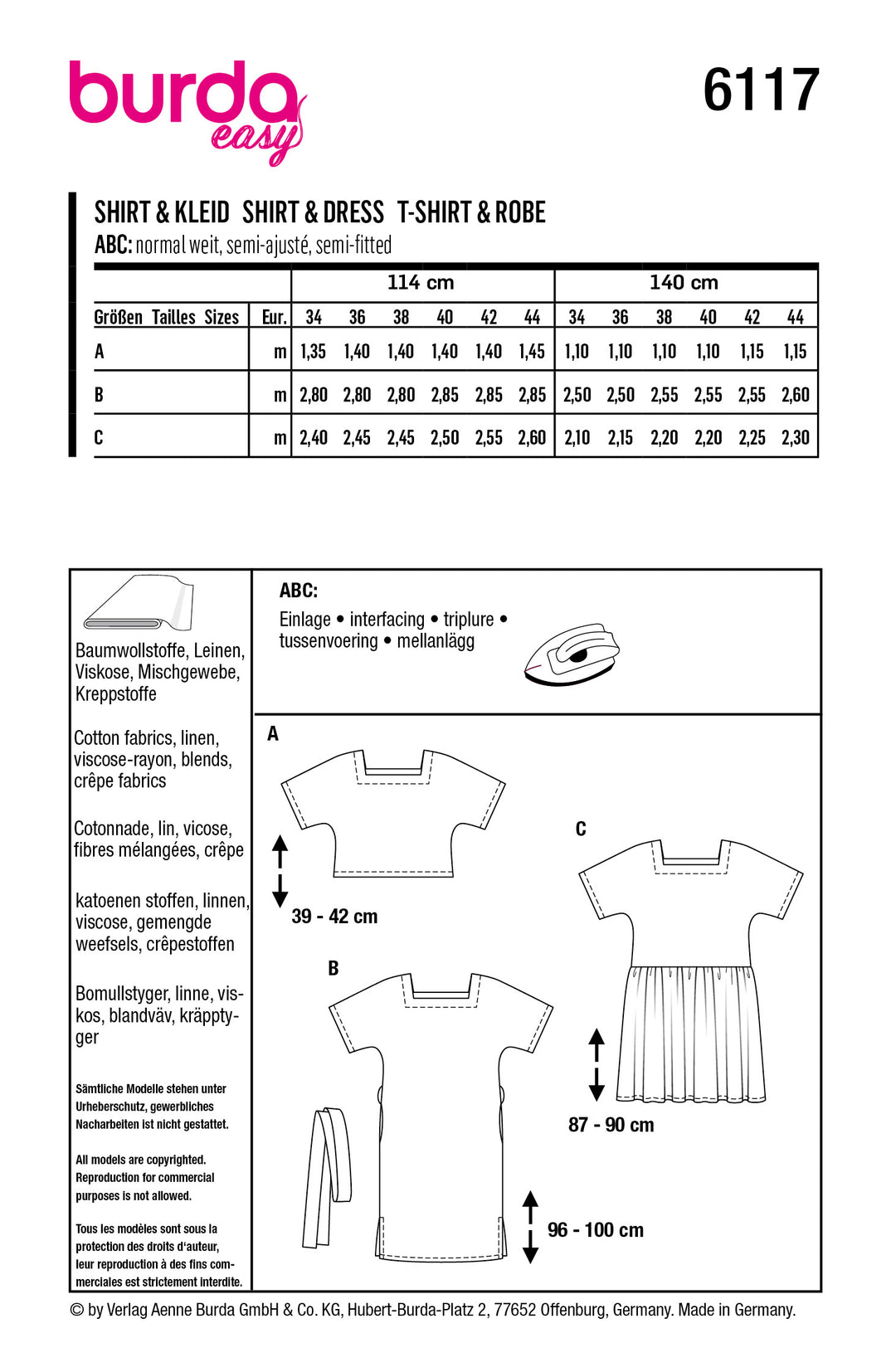 Burda Schnittmuster 6117 Top, Kleid