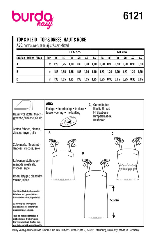 Burda Schnittmuster 6121 Top, Kleid