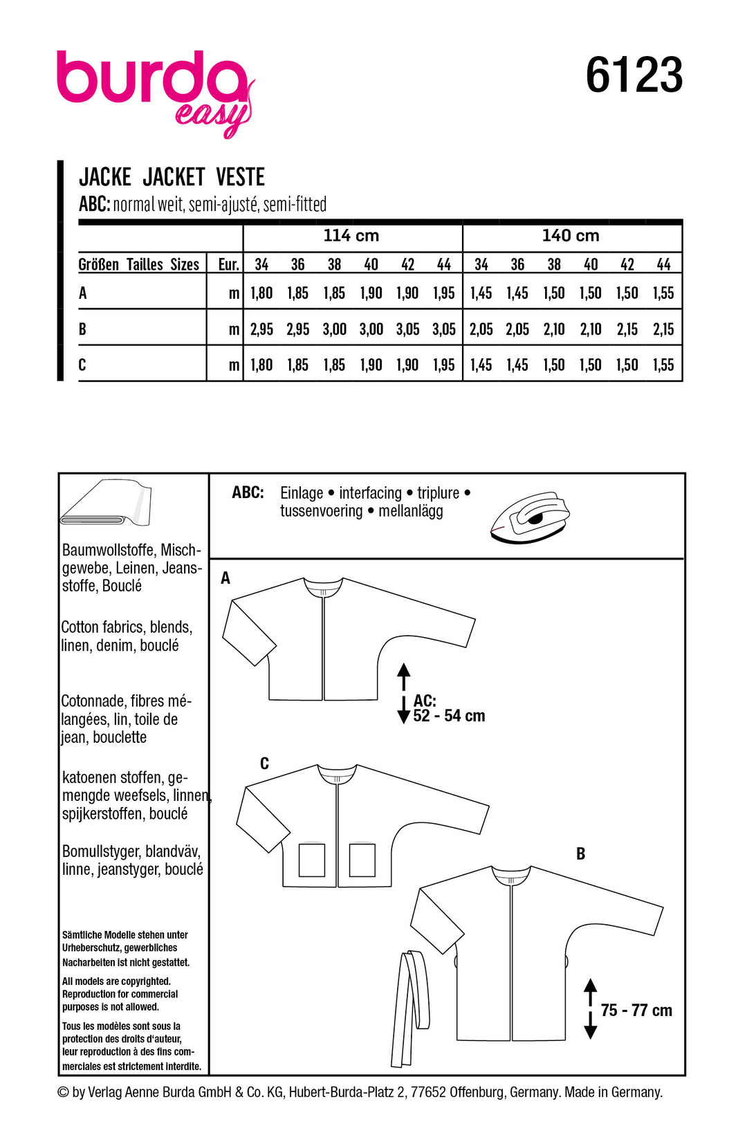 Burda Schnittmuster 6123 Jacke