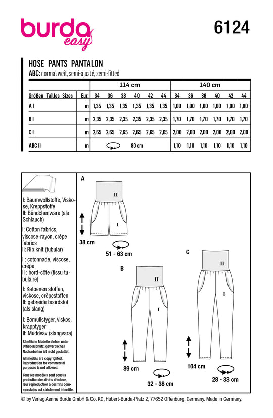 Burda Schnittmuster 6124 Hose