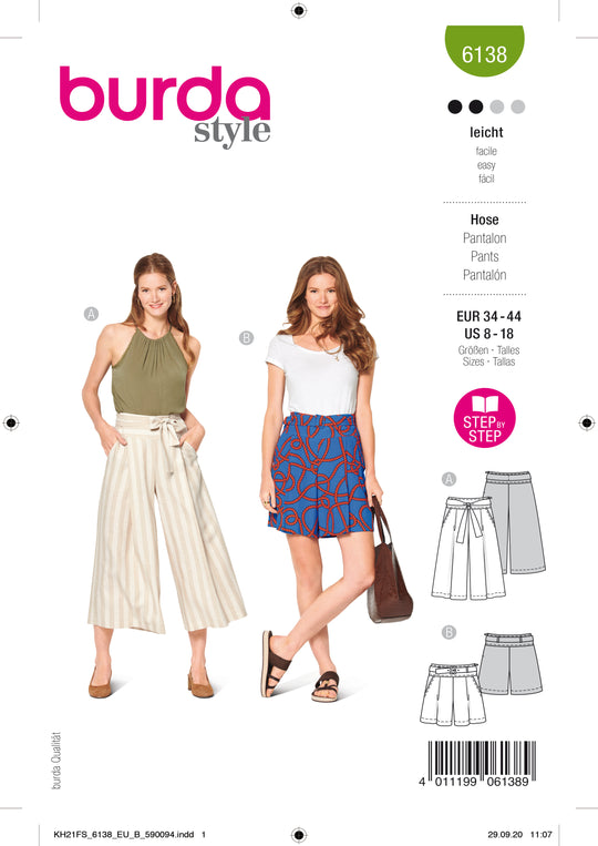 Burda Schnittmuster 6138 Culotte, Hose