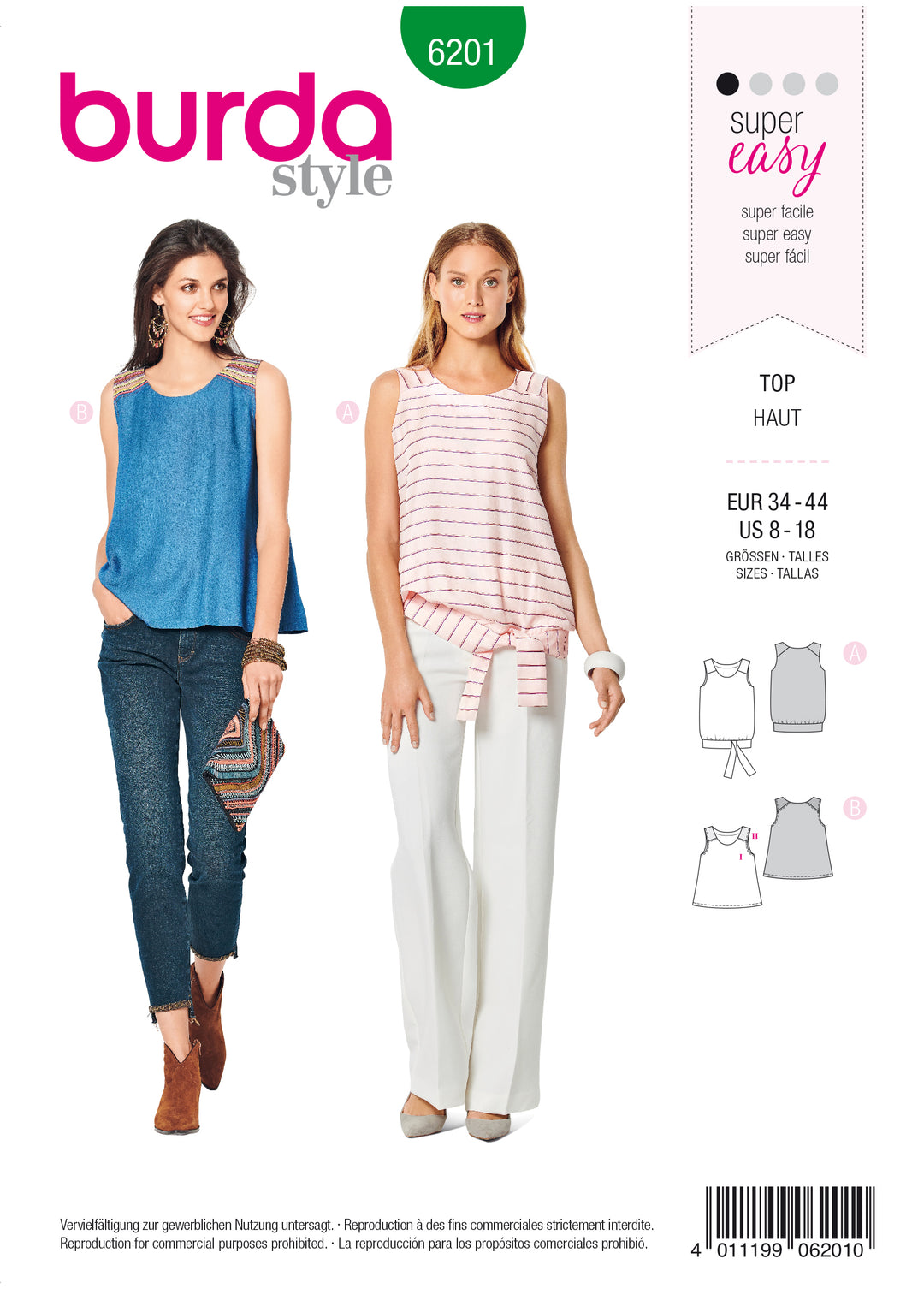 Burda Sewing Pattern 6201 Women's Camisole Tops with Shoulder Yokes