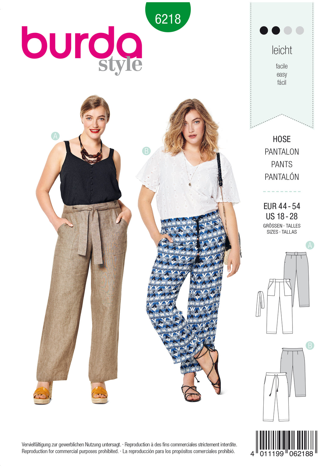 Burda Sewing Pattern 6218 Women's Straight-Leg Trousers