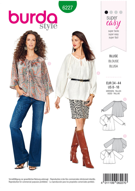 Burda Schnittmuster 6227 Damen Carmen-Bluse mit gerafftem Ausschnitt