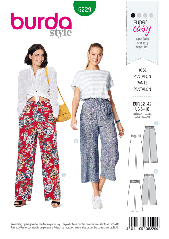 Burda Schnittmuster 6229 Damenhose mit breitem Gummibund