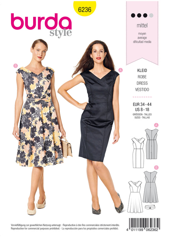 Burda Schnittmuster 6236 Damen Kleid in Wickeloptik mit V-Ausschnitt