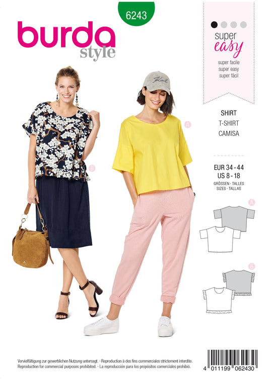 Burda Schnittmuster 6243 Damen Shirt mit überschnittenen Schultern