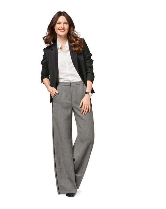 Burda pattern 6470 trousers with shaped waistband - pre-positioned side seams - straight leg