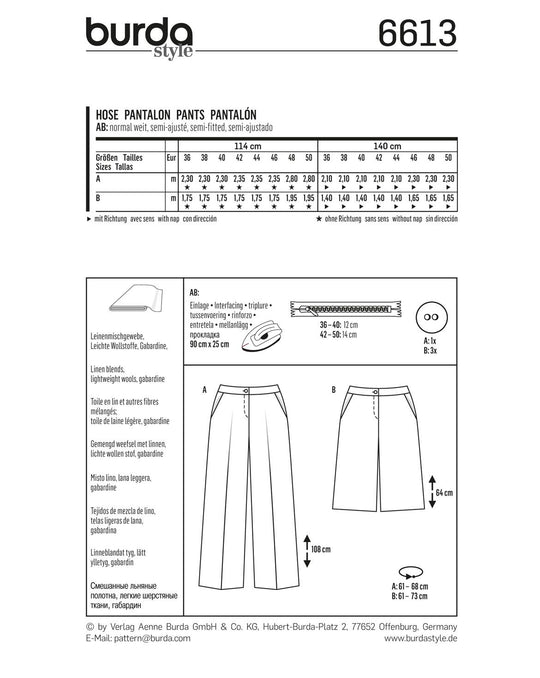Burda Schnittmuster 6613 Damenhose
