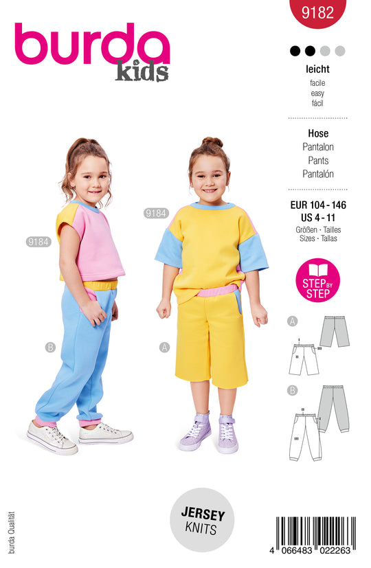 Burda Schnittmuster 9182 – Kinder Jogginghose & Sweat-Shorts