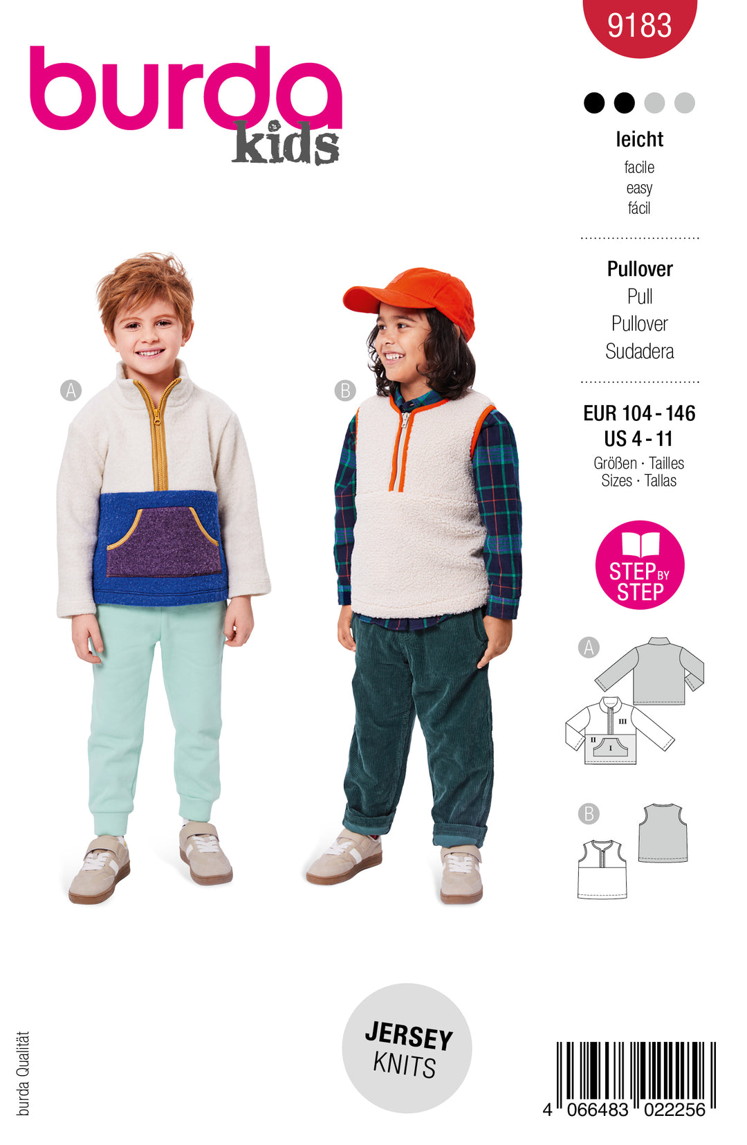 Burda Schnittmuster 9183 – Kinder Fleece-Pullover & Pullunder