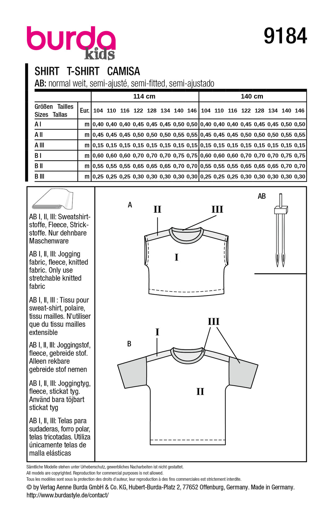Burda Schnittmuster 9184 – Kinder Kurzarm-Shirts & ärmelloser Sweater