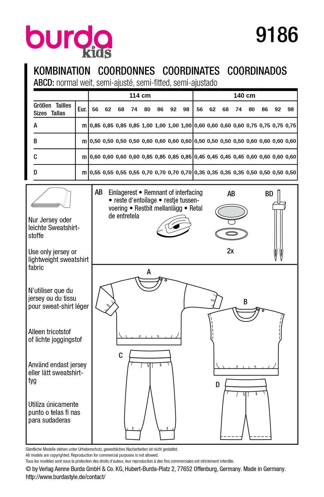 Burda Schnittmuster 9186 – Baby Set mit Shirts & Hosen