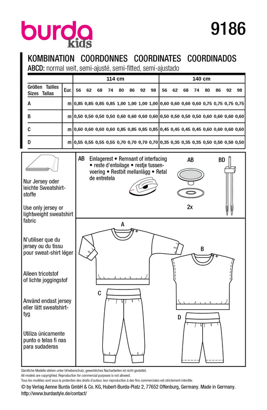 Burda Schnittmuster 9186 – Baby Set mit Shirts & Hosen