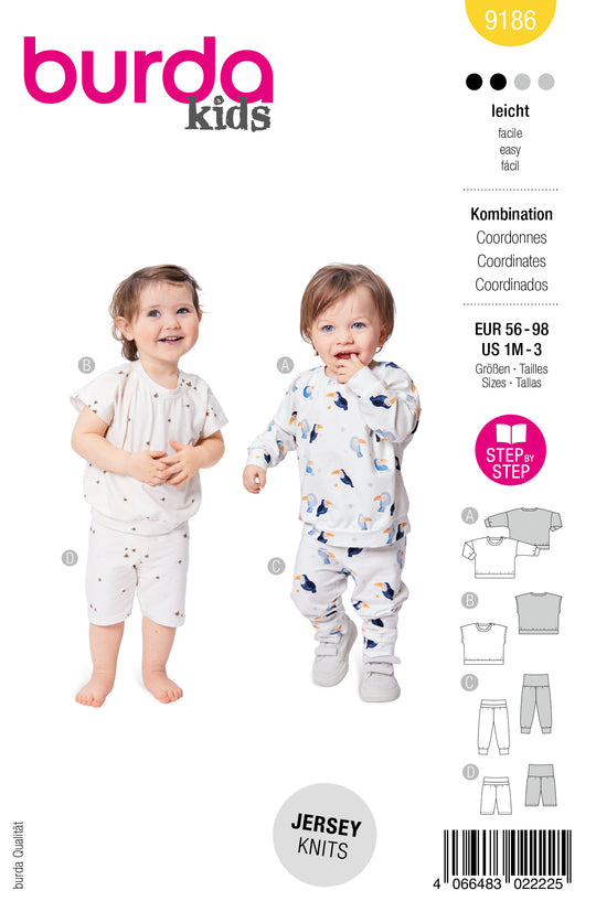 Burda Schnittmuster 9186 – Baby Set mit Shirts & Hosen
